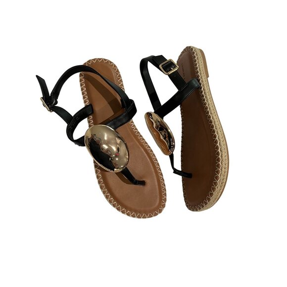 Charles & Keith  Metallic Oval Espadrille Sandals in Black - Picture 1 of 5